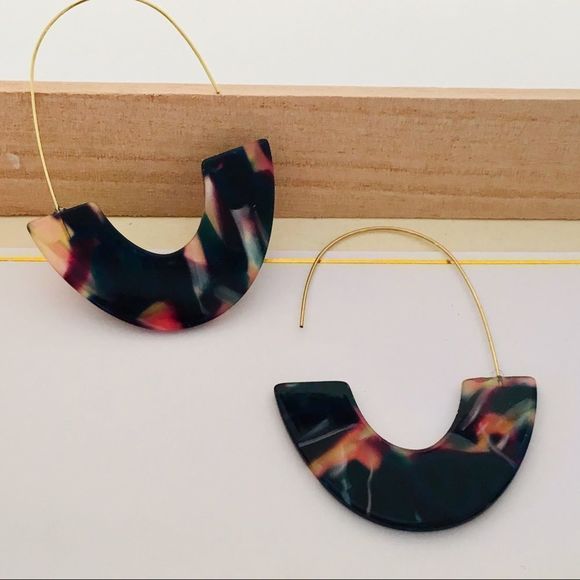 2/$25 Navy Multi Acetate Semi-Circle  Earrings - Picture 4 of 8